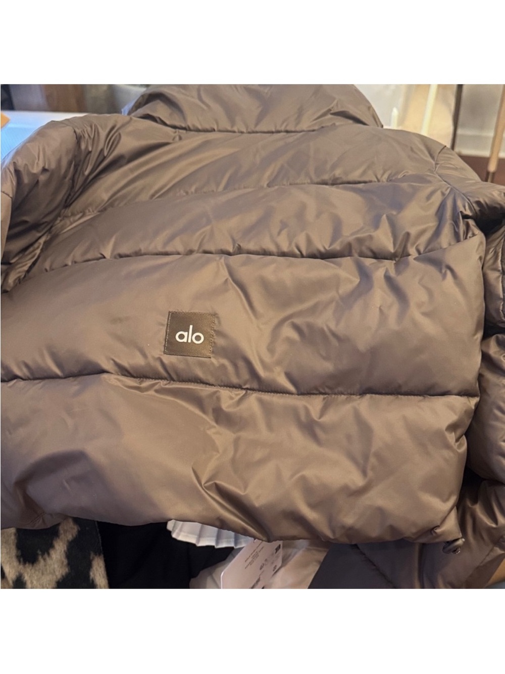 ALO Yoga Quilted Puffer Jacket in Brown Taupe
